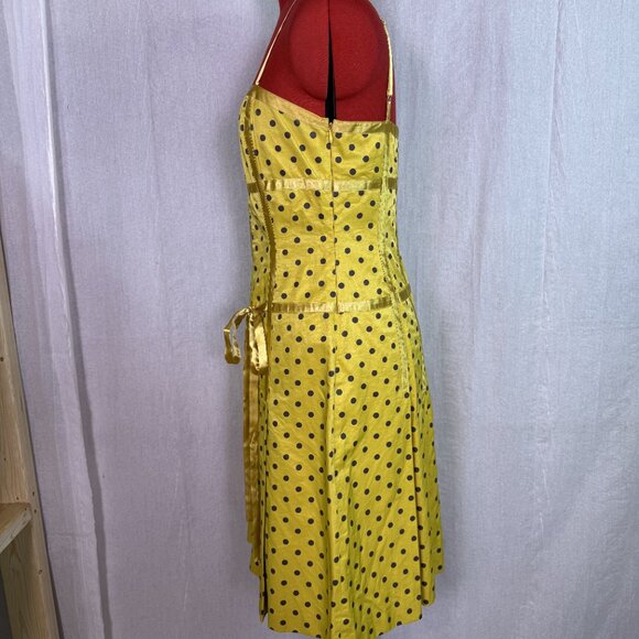 Barami Womens  Dress Yellow Polka Dot Tie Waist Fit and Flare Size 8 Mini E432 - Picture 4 of 15